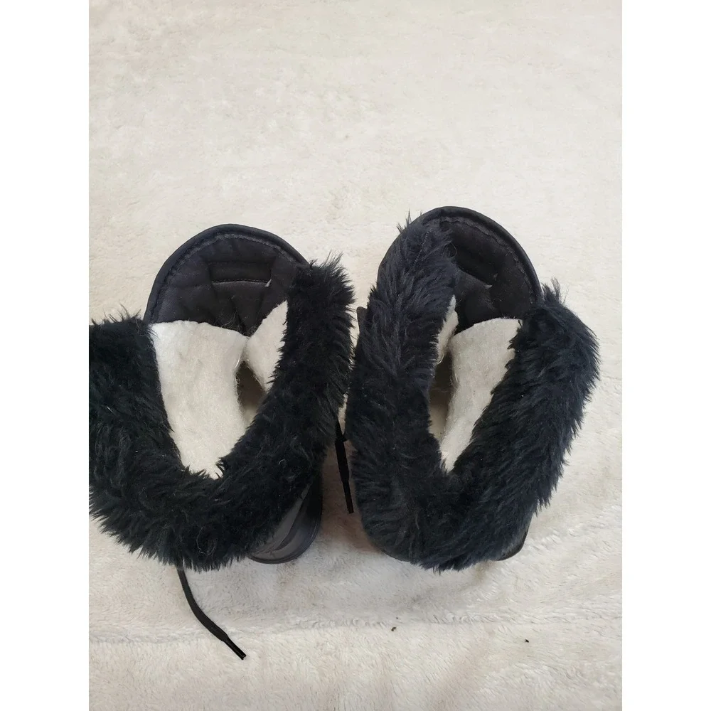 Sorel Black Puffer Fuzzy Snow Winter Boots Women 8 Casual Cozy Gorpcore Outdoor